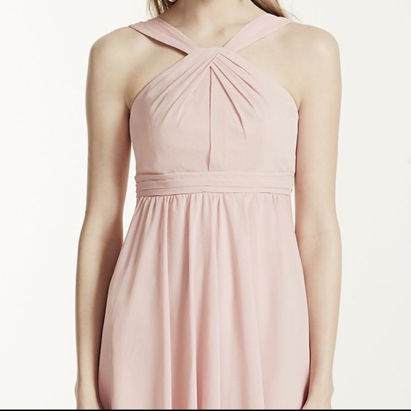 Davids Bridal Bridesmaid Dress Blue Chiffon Halter - Picture 6 of 8